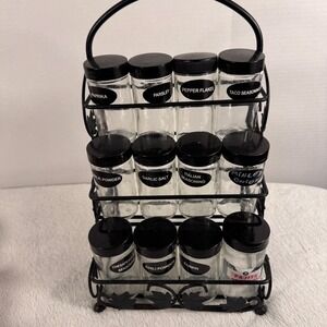Kitchen | 12 Jar 3 Tier Spice Rack Black Metal Scroll Leaf Glass Jars ...
